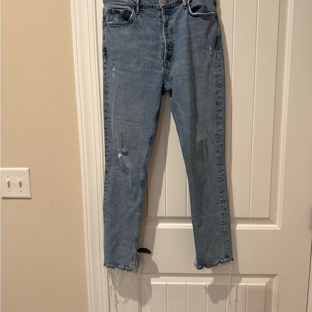 Agolde Light Blue Cropped High-Rise Straight Jeans
